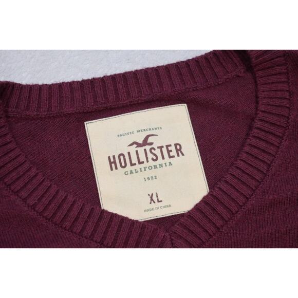 Hollister V Neck Sweater Burgundy Casual Prep Pull Over Mens Sz XL - Picture 7 of 8